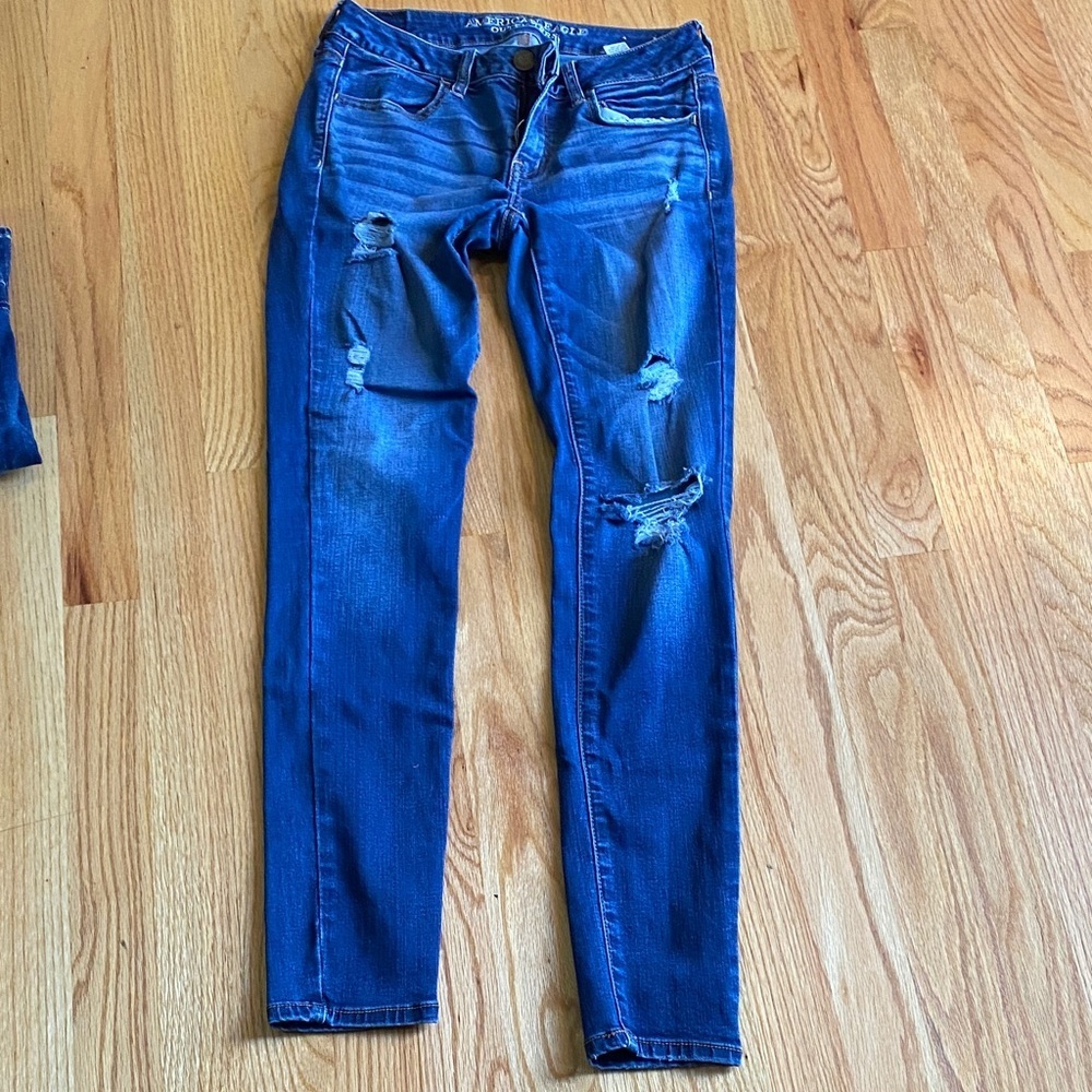 American Eagle Outfitters Women's Blue Ripped Skinny Jeans
